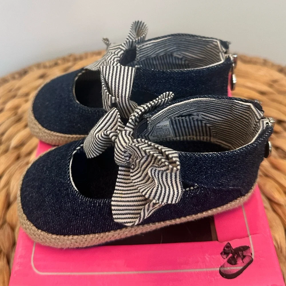 NWT sz 4 Stuart Weitzman Baby Nan Denim baby girl shoes bow zip back raffia